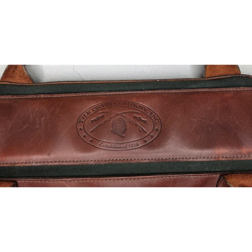 Vintage Orvis Battenkill Garment Bag Travel Luggage Green Canvas Brown Leather
